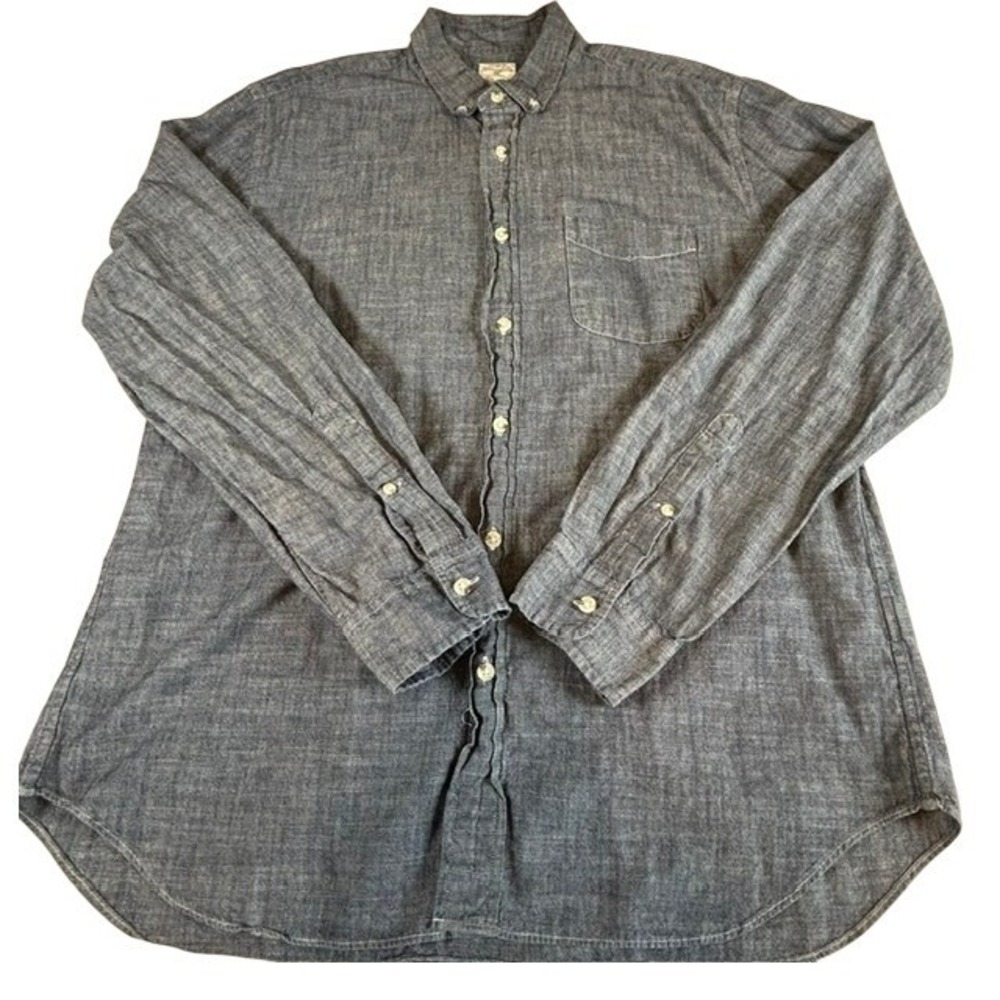 Vintage J. Crew Men's Chambray Denim Blue Long Sleeve Cotton‎ Button Up Shirt LG